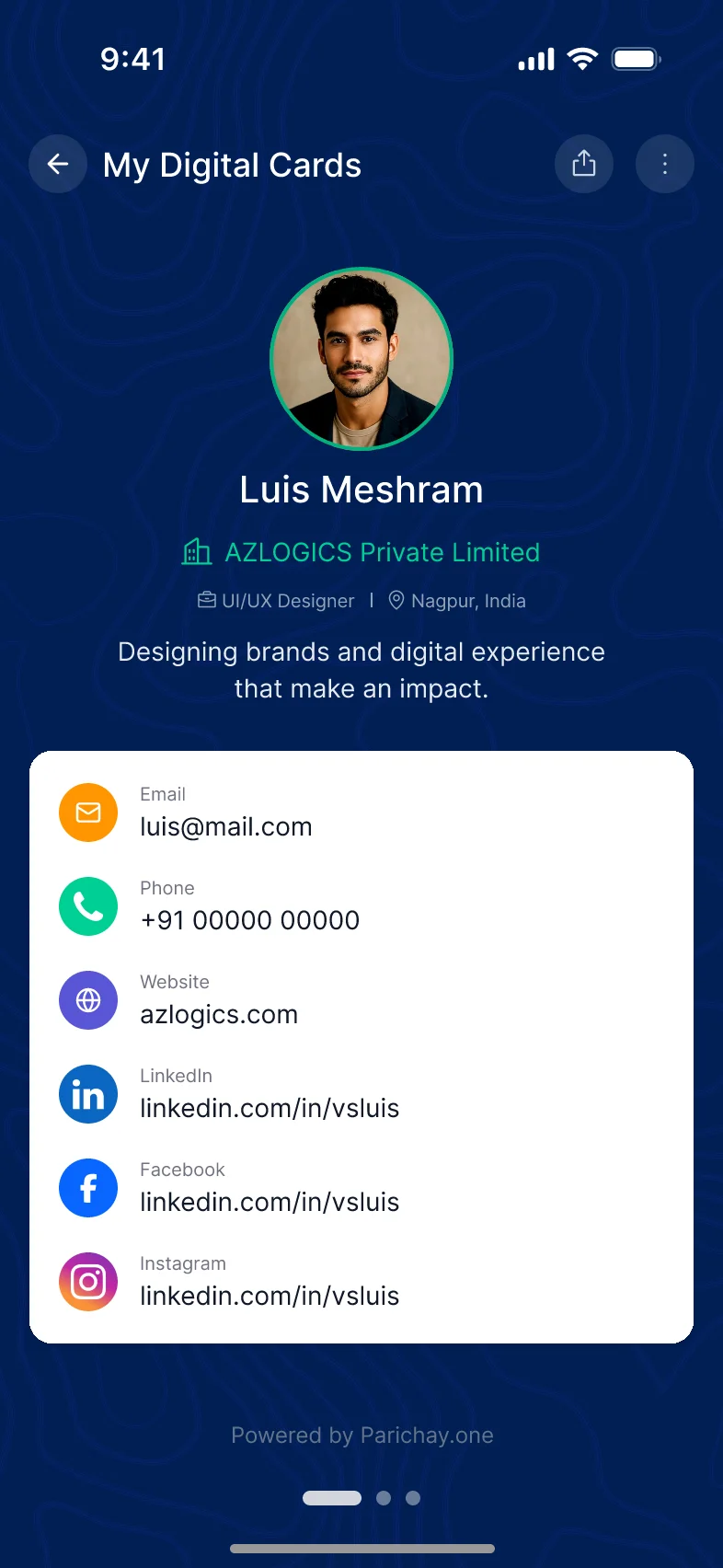 Parichay digital card for Luis Meshram, AZLOGICS Private Limited