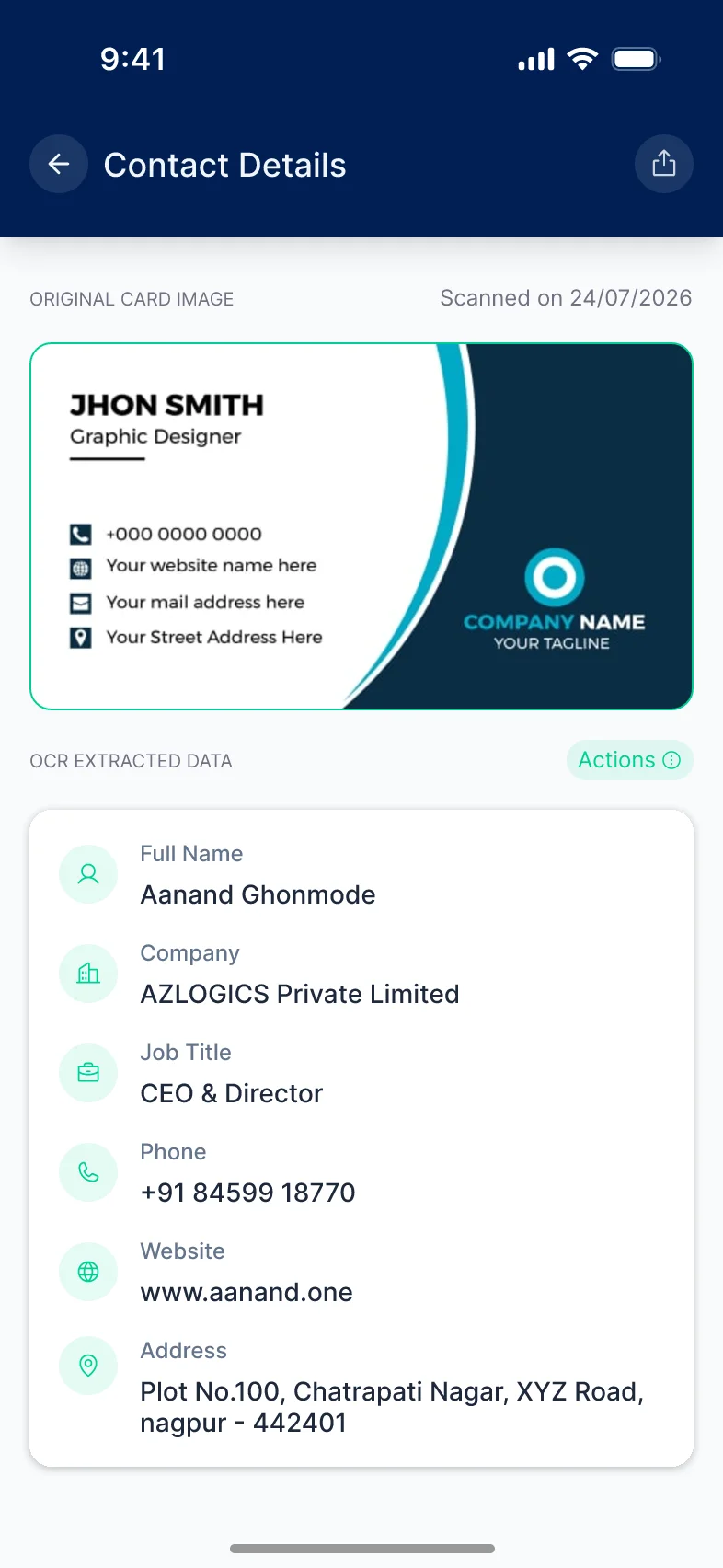 Parichay AI scanner reading a business card