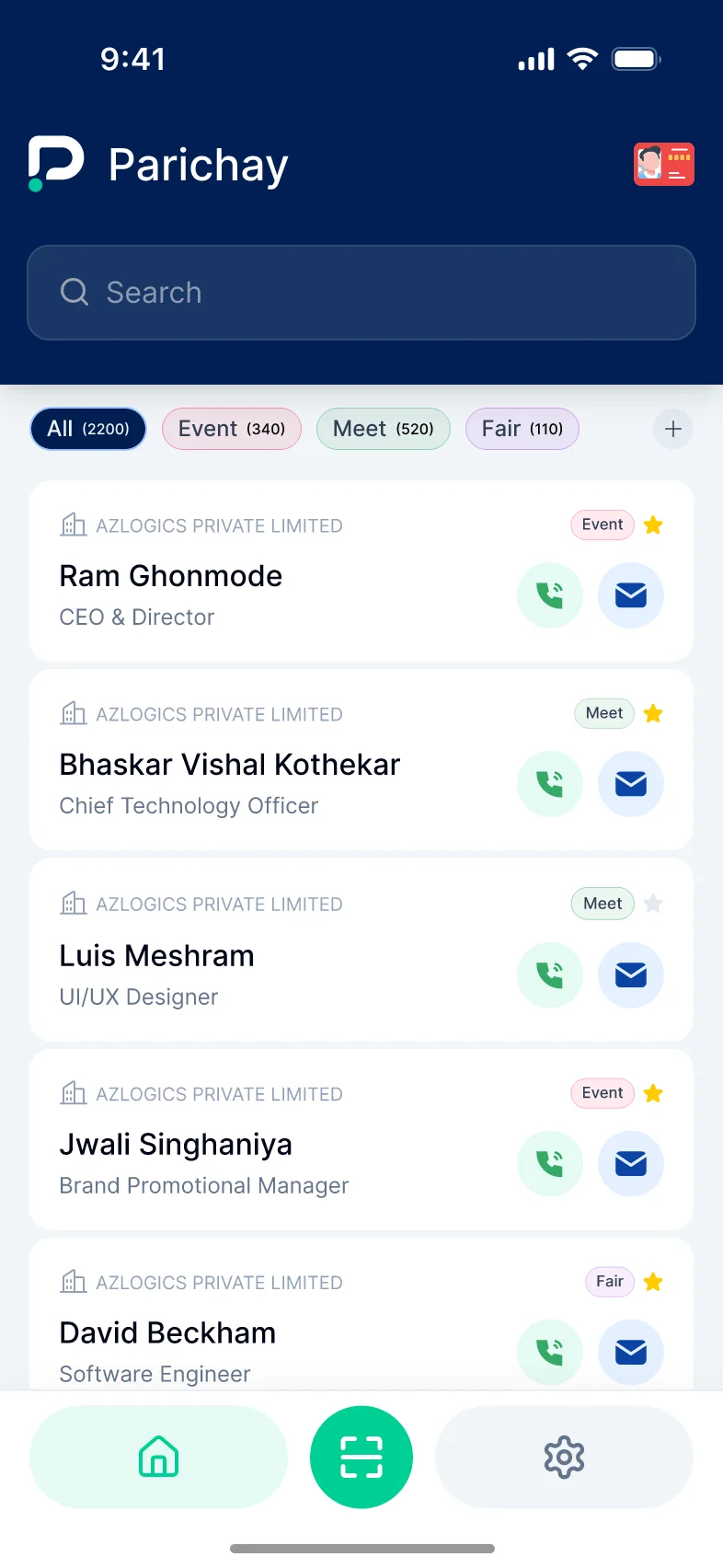 Parichay contacts list with tags and search